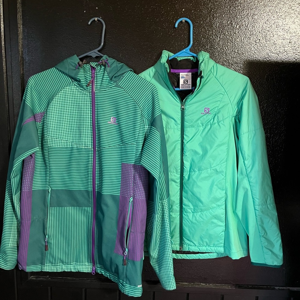 Salomon brand ski/snowboard shell jacket + inner puffer coat.